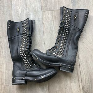 Jeffrey Campbell black studded lace up boots